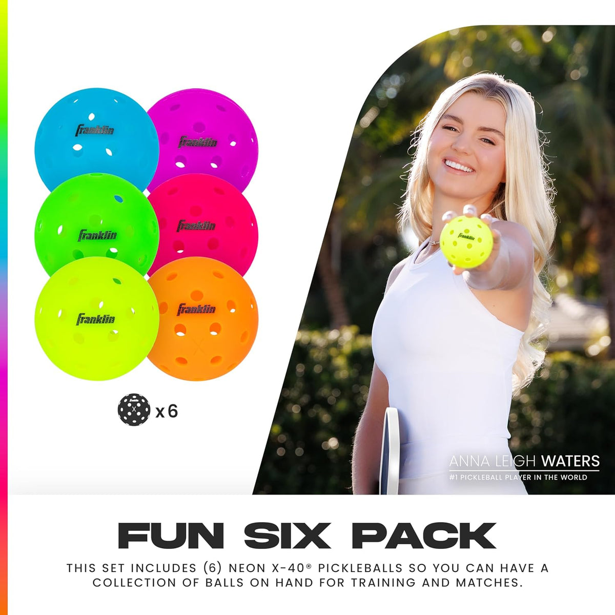 Franklin X-40 Outdoor Pickleballs — Multicolor 6-Pack
