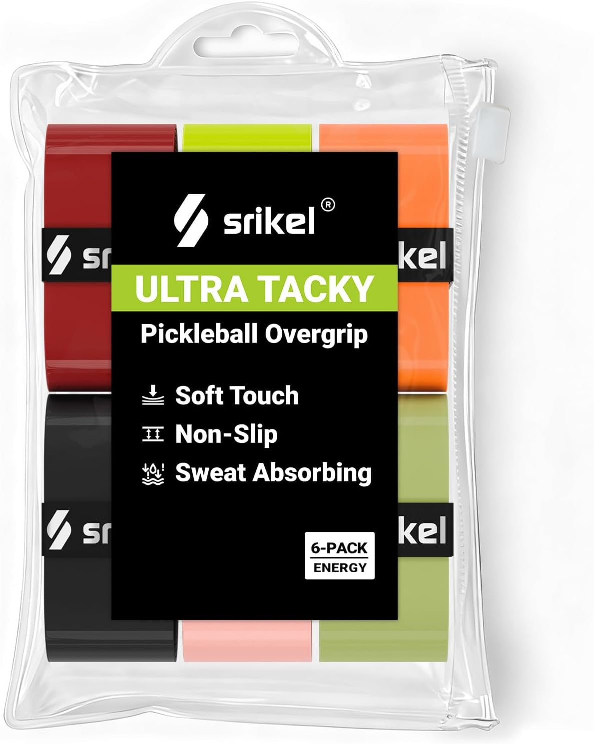 Srikel Tacky Pickleball Overgrips — Energy 6-Pack