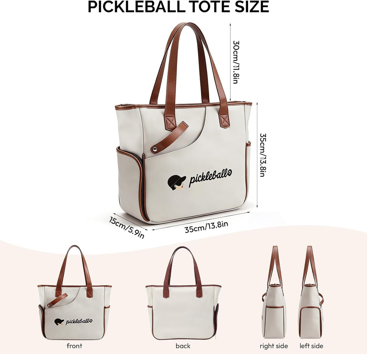 Pickleball Bags for Women, with Shoe Compartment, PU Leather