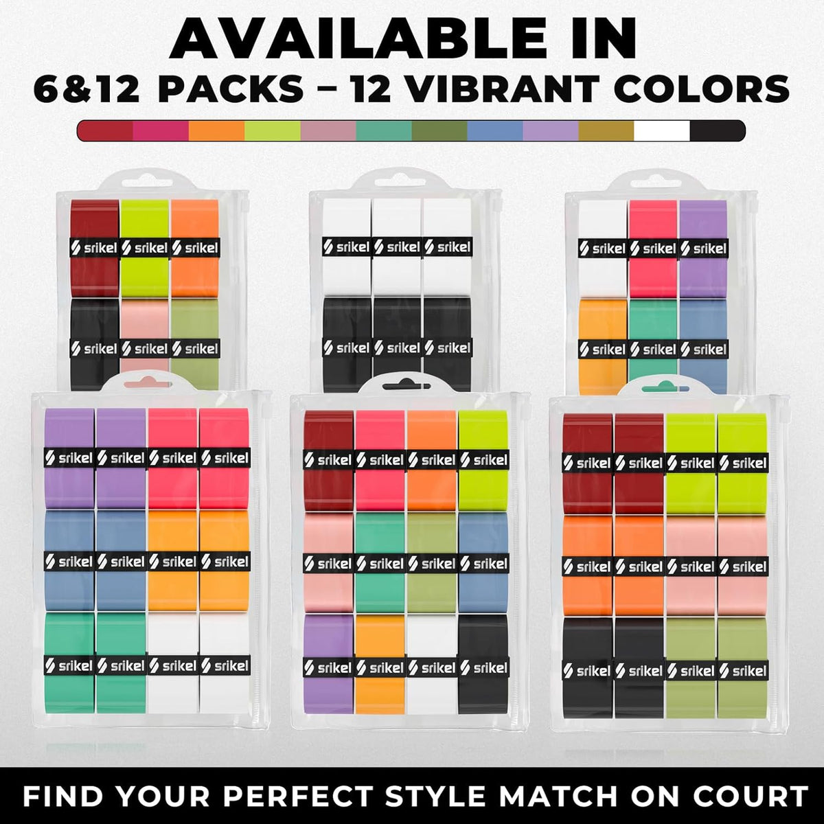Srikel Tacky Pickleball Overgrips — Black & White 6-Pack